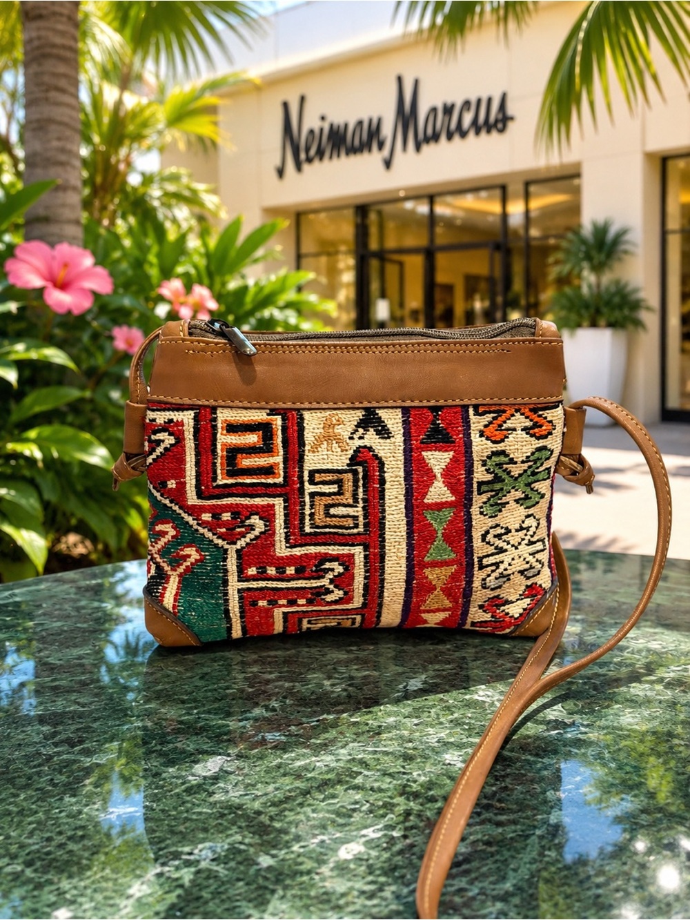 Neiman Marcus Turkish Tapestry Leather Crossbody Boho Southwestern Rare- Vintage